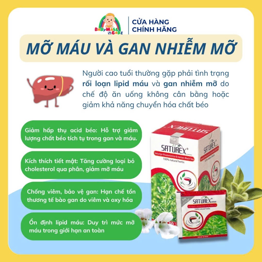 Trà Thảo Dược Saturex Khuzesstanica & Iranian Black Tea Hỗ Trợ Cân Bằng Mỡ Máu |  Babymall & Care