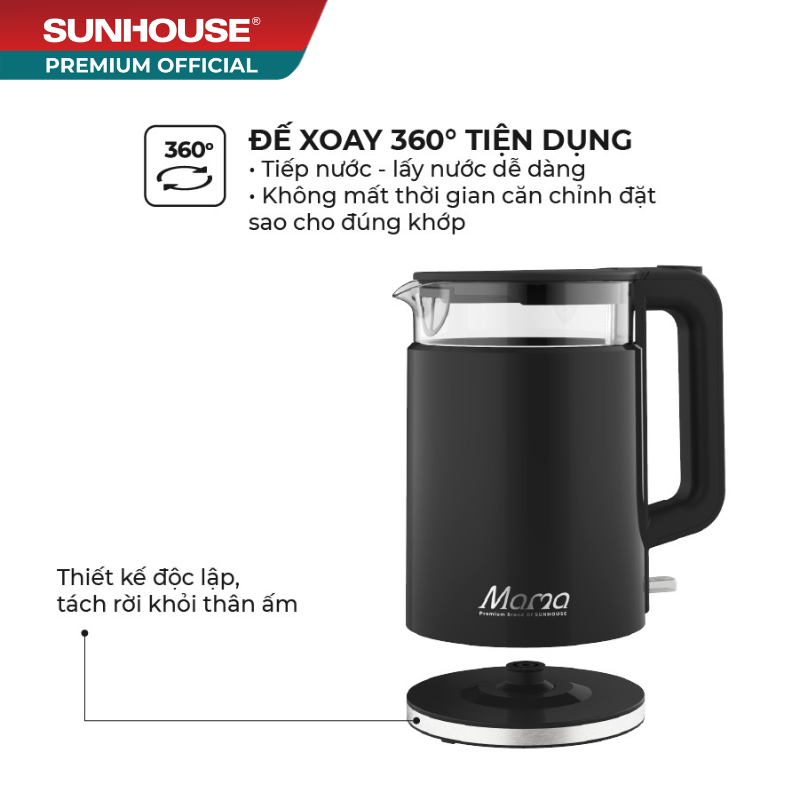 Ấm siêu tốc thủy tinh 1.7L SUNHOUSE MAMA SHD1330