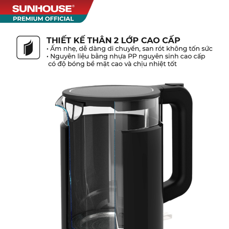 Ấm siêu tốc thủy tinh 1.7L SUNHOUSE MAMA SHD1330