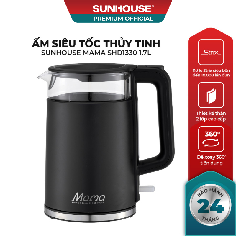 Ấm siêu tốc thủy tinh 1.7L SUNHOUSE MAMA SHD1330