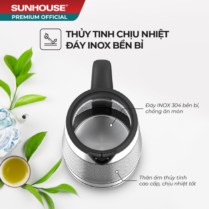 Ấm siêu tốc thủy tinh 1.8L Sunhouse SHD1220