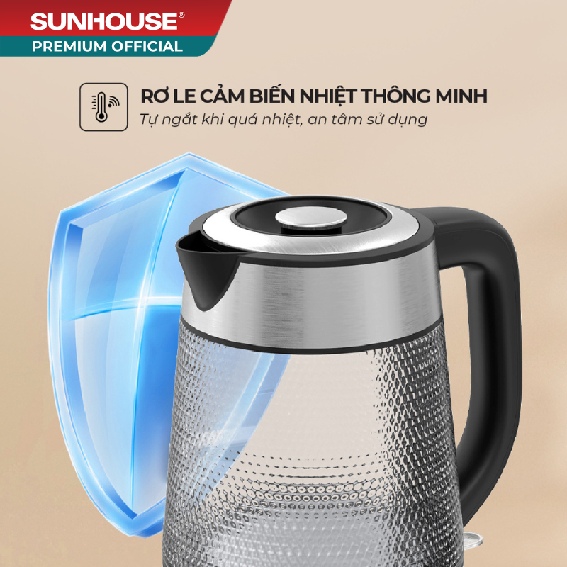 Ấm siêu tốc thủy tinh 1.8L Sunhouse SHD1220