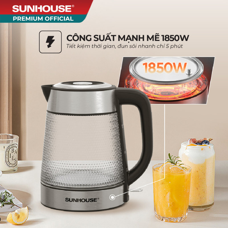 Ấm siêu tốc thủy tinh 1.8L Sunhouse SHD1220