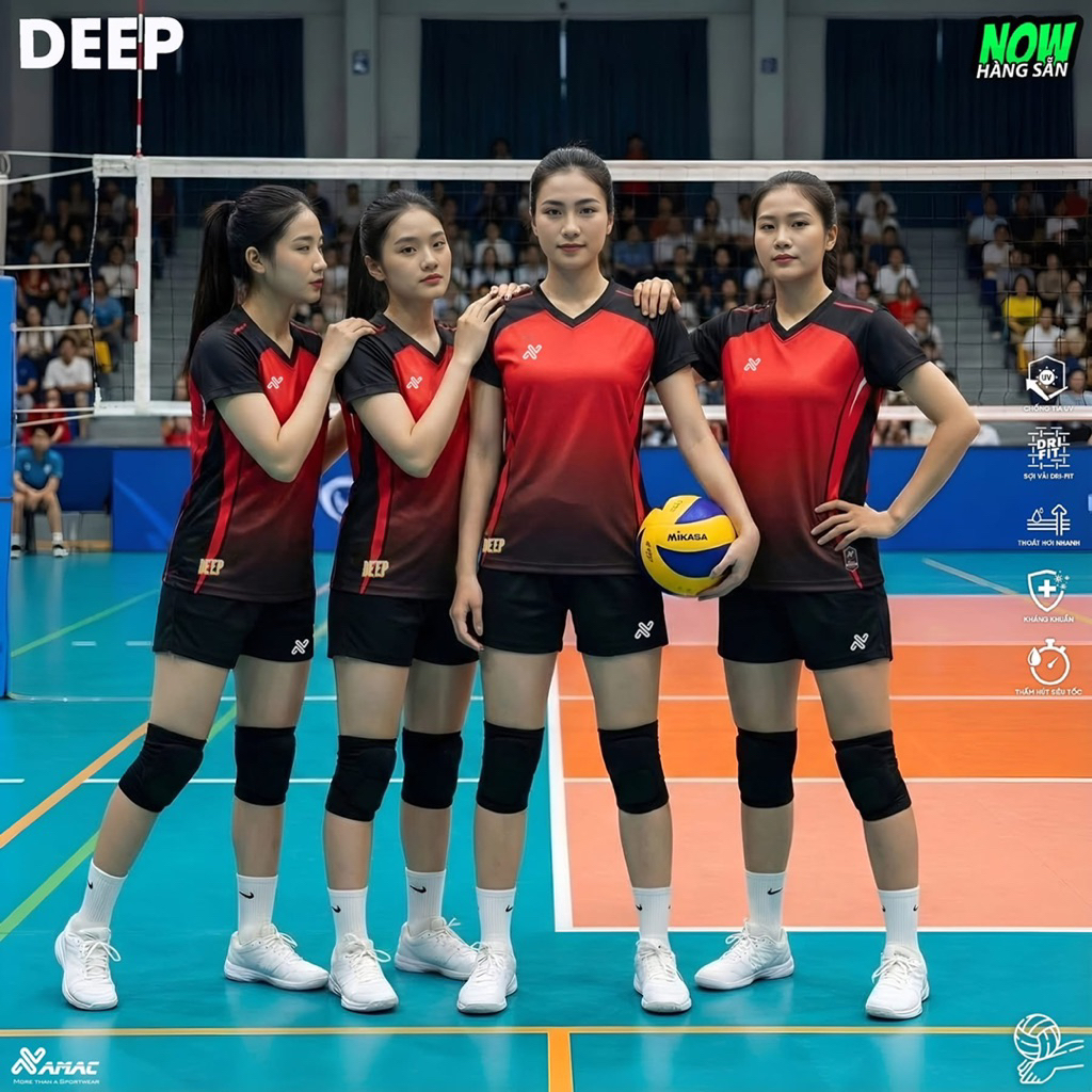 Bộ Quần Áo Bóng Chuyền Nam/Nữ DEEP ĐỎ ,Đồ Bóng Chuyền Áo Thể Thao Chất Vải Mè Co Giãn , Có in Tên Số