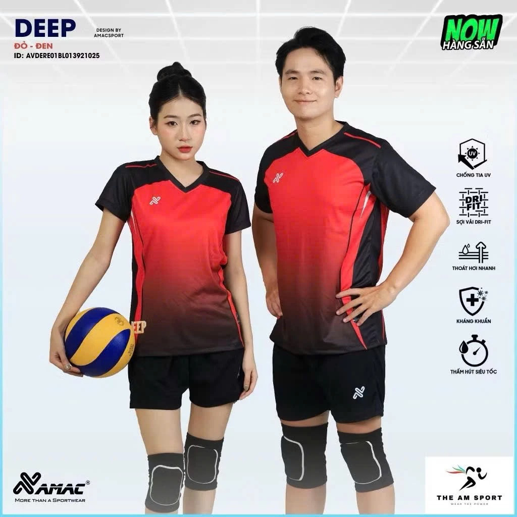 Bộ Quần Áo Bóng Chuyền Nam/Nữ DEEP ĐỎ ,Đồ Bóng Chuyền Áo Thể Thao Chất Vải Mè Co Giãn , Có in Tên Số