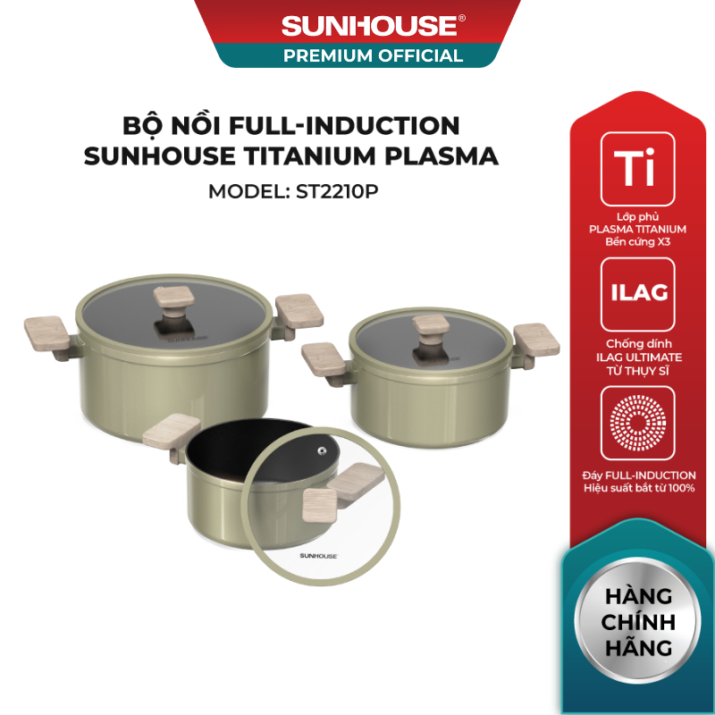 Bộ nồi Full-induction SUNHOUSE Titanium Plasma ST2210P