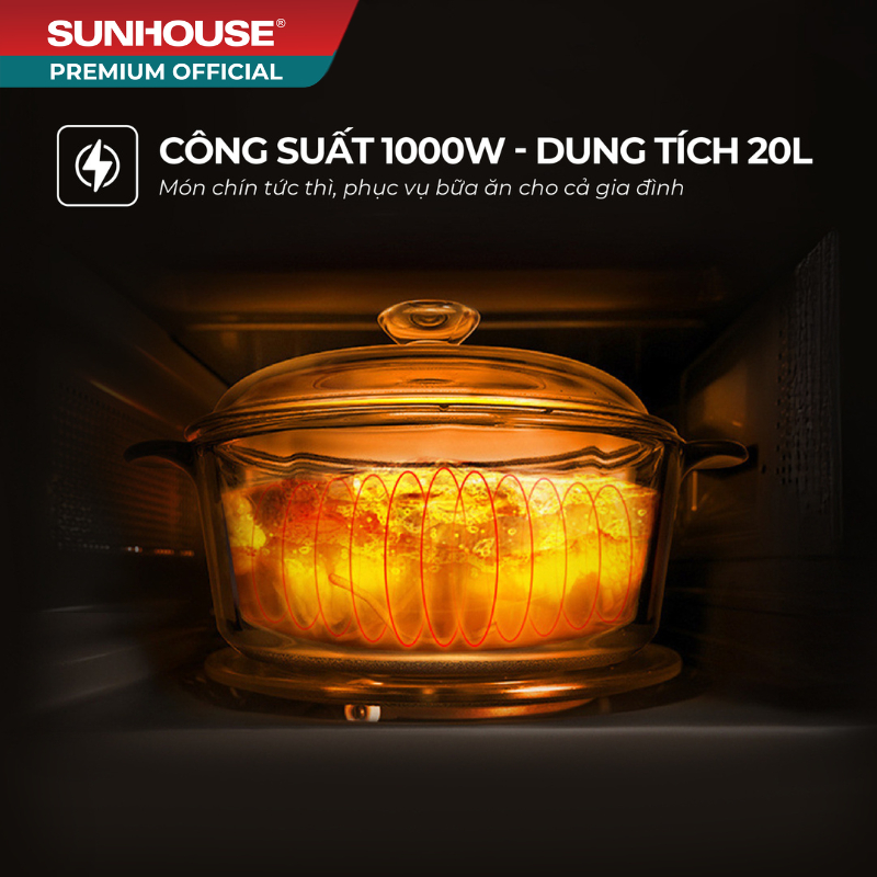 [New] Lò vi sóng 20L Sunhouse SHD482x - Công suất 1000W - Đa chức năng - 6 mức nhiệt linh hoạt - Kính 2 lớp siêu bền