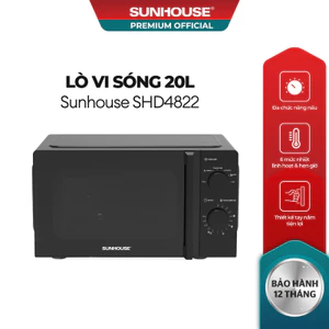 Lò vi sóng 20L Sunhouse SHD482x - Công suất 1000W - Đa chức năng - 6 mức nhiệt linh hoạt - Kính 2 lớp siêu bền