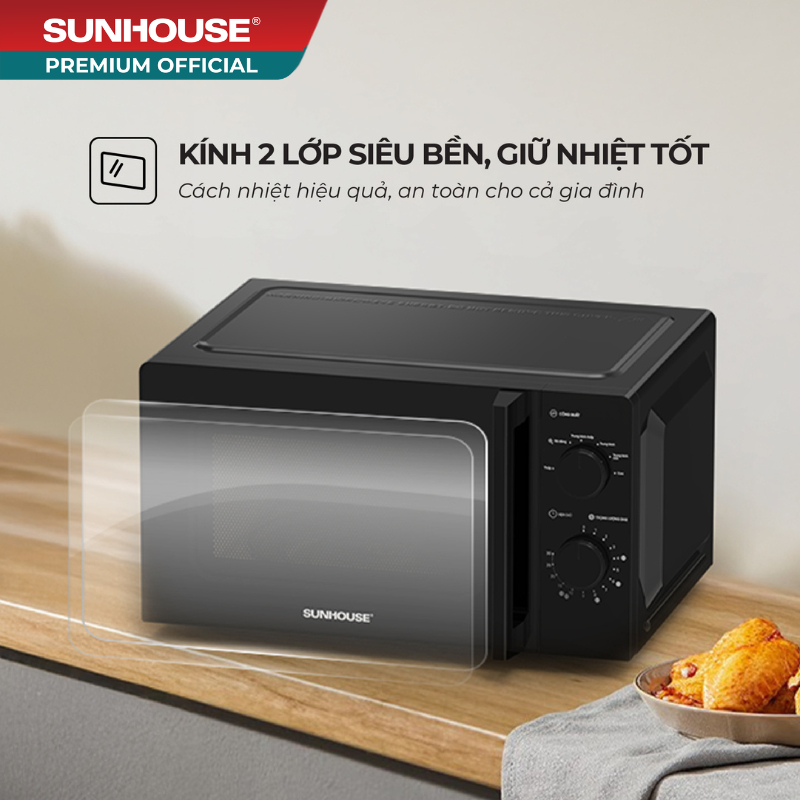 [New] Lò vi sóng 20L Sunhouse SHD482x - Công suất 1000W - Đa chức năng - 6 mức nhiệt linh hoạt - Kính 2 lớp siêu bền