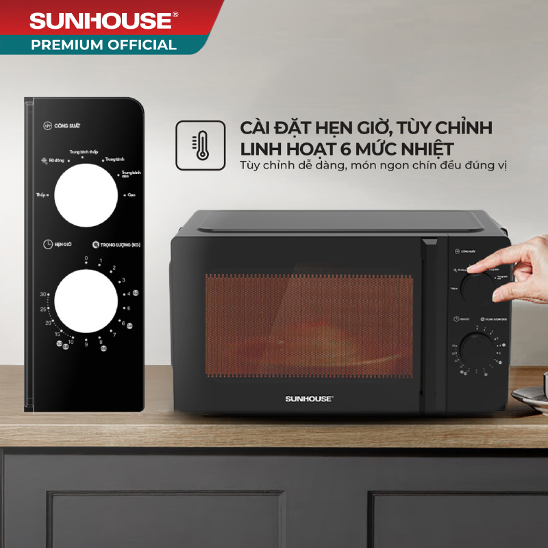 [New] Lò vi sóng 20L Sunhouse SHD482x - Công suất 1000W - Đa chức năng - 6 mức nhiệt linh hoạt - Kính 2 lớp siêu bền