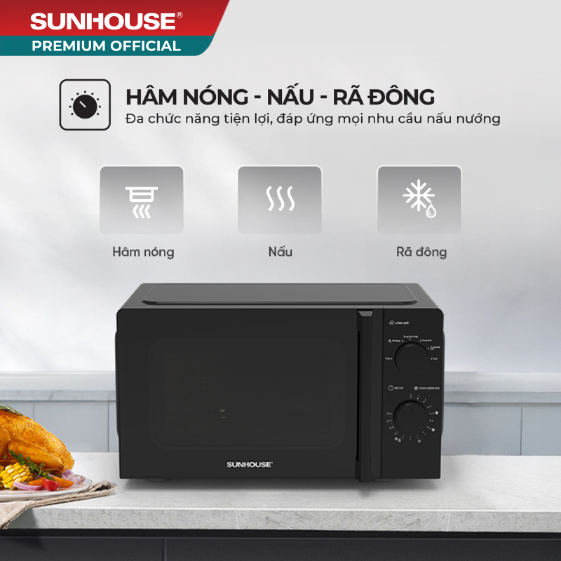 [New] Lò vi sóng 20L Sunhouse SHD482x - Công suất 1000W - Đa chức năng - 6 mức nhiệt linh hoạt - Kính 2 lớp siêu bền