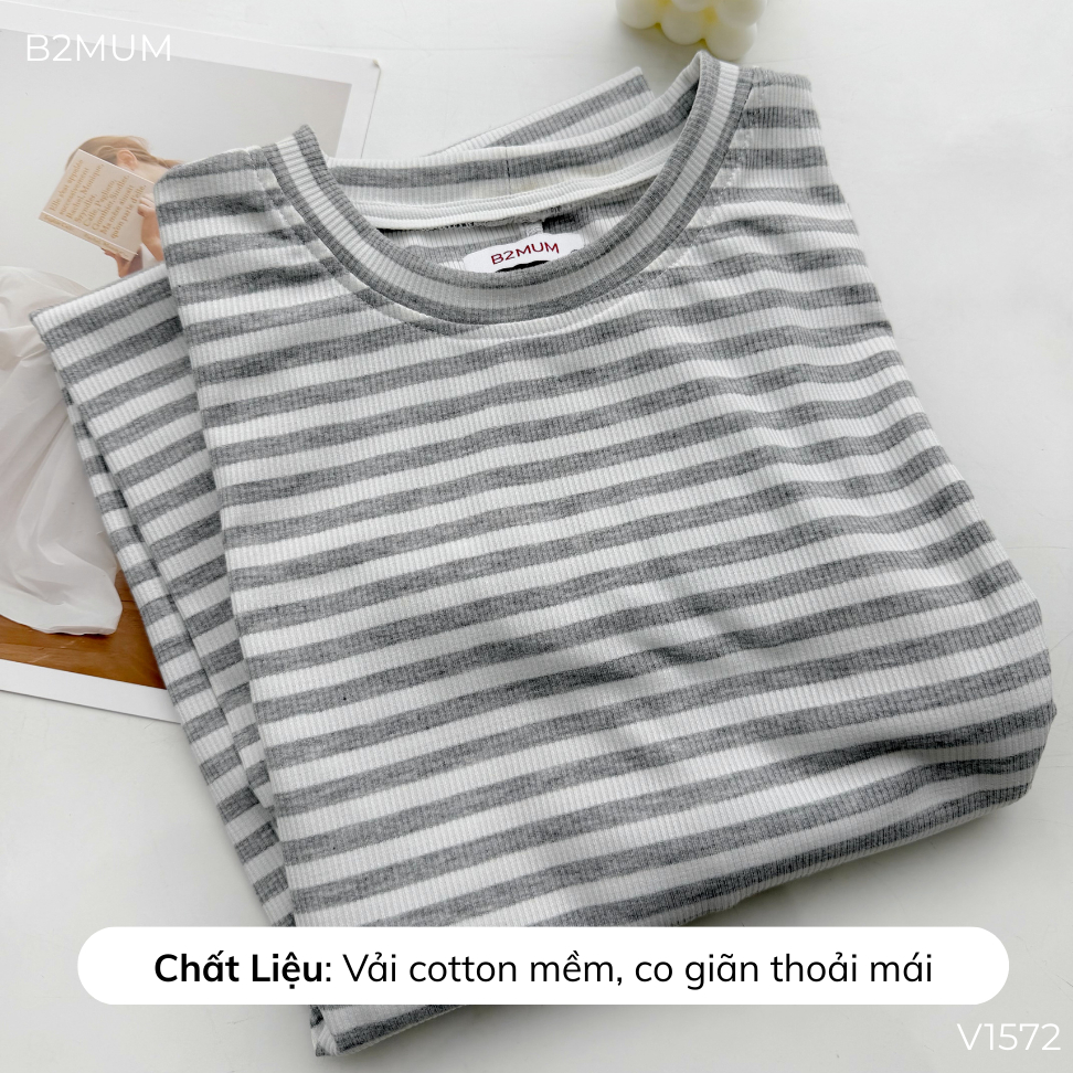 Đầm Bầu Suông Kẻ Ngang, Chất Cotton Co Giãn - Đi Làm/ Dạo Phố Cho Mẹ Bầu/ Sau Sinh - Liren Dress V1572 By B2MUM