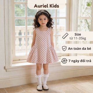 Váy Cho Bé Gái, Váy Sát Nách Cho Bé Gái Phối Nơ Nổi Bật Thiết Kế Chấm Bi Chất Liệu Cotton