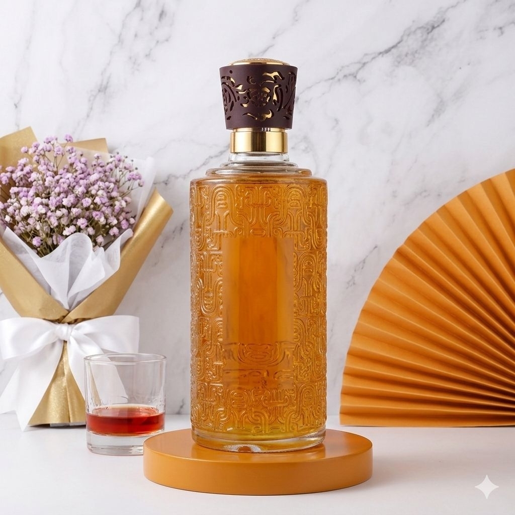Chai Thủy Tinh Ngâm Rượu 650ml Nắp Hoa Văn – Vỏ Chai Rượu Đông Trùng Hạ Thảo Sang Trọng, Bình Dày Cao Cấp