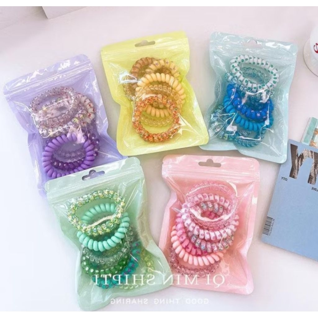 Set 6 chun cột tóc lò xò co giãn màu pastel siêu xinh, set lò xo cho nữ phong cách dễ thương Hàn Quốc