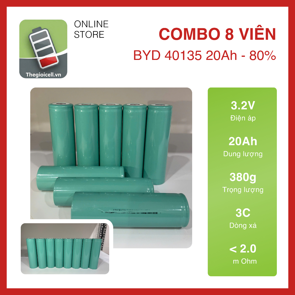 Combo 8 Cell Pin BYD 40135 (85%) - Nội trở