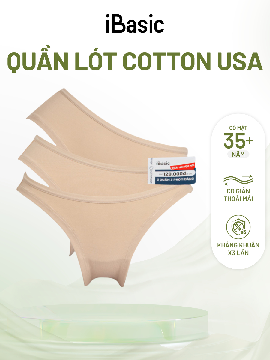 Pack 3 combo quần lót nữ cotton USA iBasic kháng khuẩn 3 phom lưng vừa ...