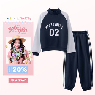 Bộ đồ bé trai cổ cao YODY tay raglan phối màu vải nỉ cào lông giữ ấm tốt OCSL25F038