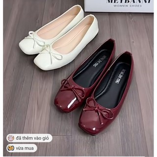 { MỞ BÁN }Giày búp bê lolita nữ đế bệt chất da bóng gắn Nơ thời trang mẫu mới hottren QC425