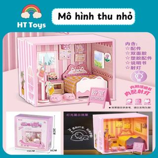 Mô hình trang trí nhà 3D thu nhỏ tự lắp ráp gồm bộ phụ kiện và đèn chiếu sáng hoàn chỉnh HT Toys