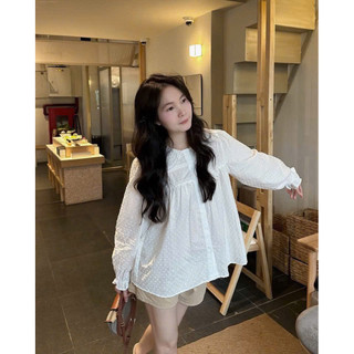 [A0.332] Áo Sơmi Chấm Thô Thêu Cổ Sen Phôi Ren Dáng Babydoll Siêu Xinh