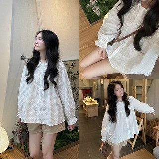 [A0.332] Áo Sơmi Chấm Thô Thêu Cổ Sen Phôi Ren Dáng Babydoll Siêu Xinh