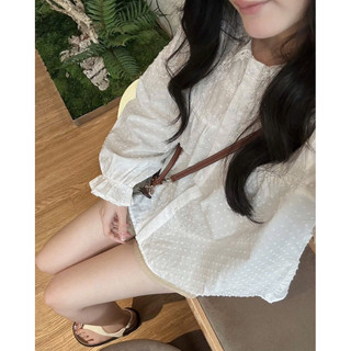 [A0.332] Áo Sơmi Chấm Thô Thêu Cổ Sen Phôi Ren Dáng Babydoll Siêu Xinh