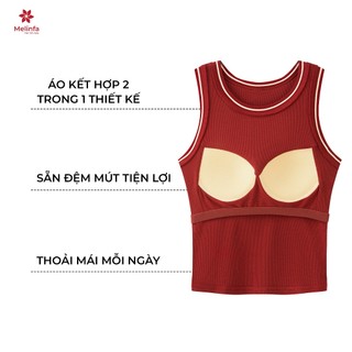 [ PREMIUM COTTON ] Áo Tanktop ba lỗ nữ MELINFA  có đệm mút 3D nâng đỡ định hình, Áo Bratop nữ mã VAA0588