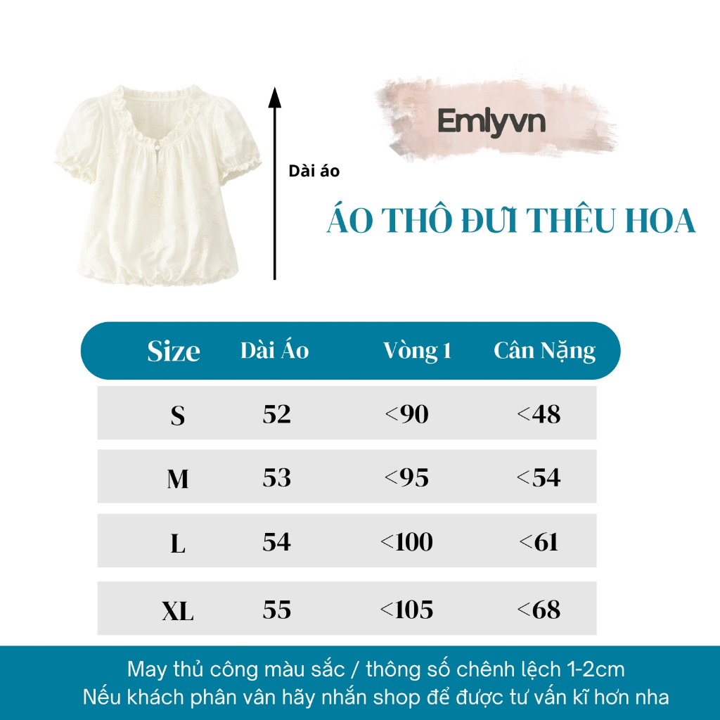 EMLY - Áo Thô Đũi Nữ Thêu Hoa Vintage- Áo Nữ Mùa Hè Chất Đũi Mềm Cực Mát Hàn Quốc