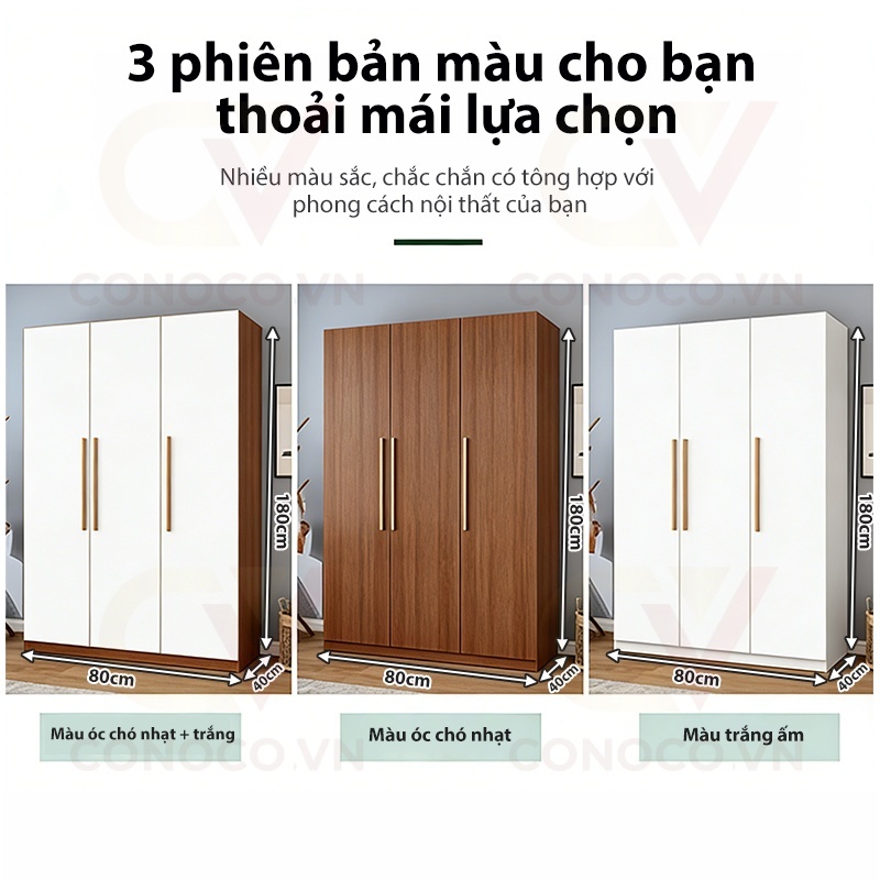 Tủ Quần Áo Gỗ Tối Giản 2 Cánh Hiện Đại CONOCO Tủ Đựng Đồ Phòng Ngủ Ván Dày Chống Ẩm Tiết Kiệm Diện Tích 80cm