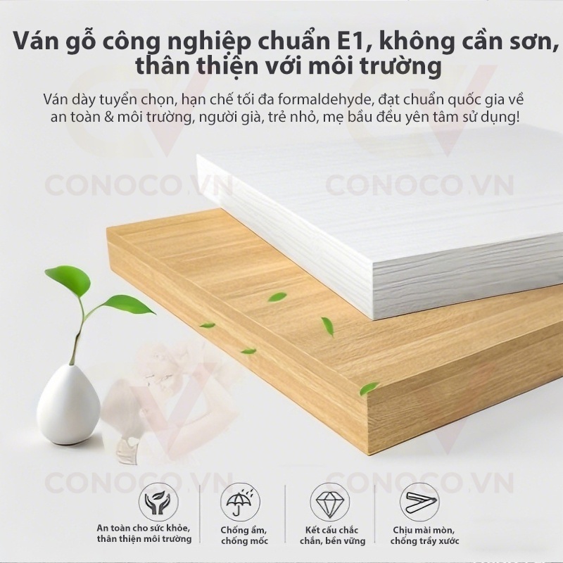 Tủ Quần Áo Gỗ Tối Giản 2 Cánh Hiện Đại CONOCO Tủ Đựng Đồ Phòng Ngủ Ván Dày Chống Ẩm Tiết Kiệm Diện Tích 80cm