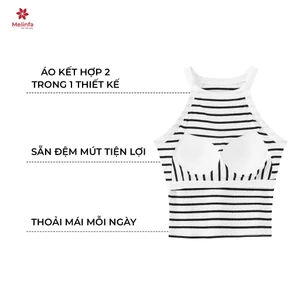 Áo yếm kẻ ngang cho nữ MELINFA có mút đệm 3D định hình nâng đỡ, Áo Bratop nữ mã VAA0585