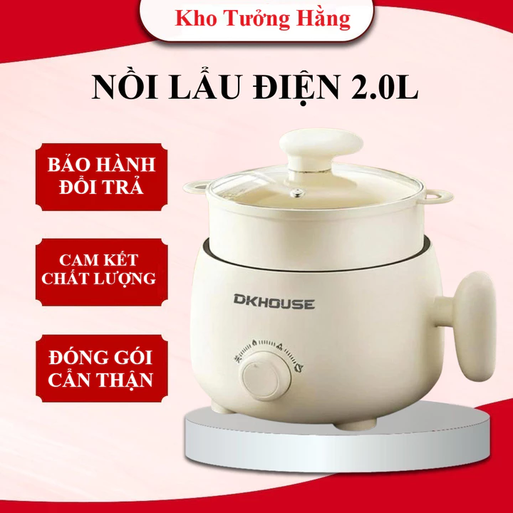 Nồi Lẩu Điện 2.0L Đa Năng Nấu, Xào Luộc Các Món Tặng Vỉ Hấp, Nồi Lẩu 2 Tầng Tiện Lợi - Tay Cụp Dk