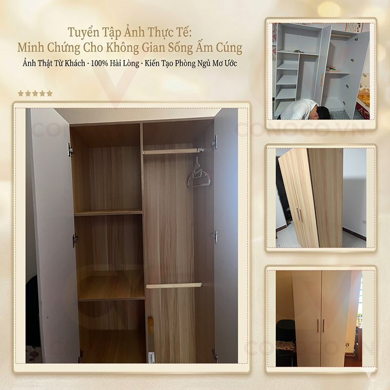Tủ Quần Áo Gỗ Tối Giản 2 Cánh Hiện Đại CONOCO Tủ Đựng Đồ Phòng Ngủ Ván Dày Chống Ẩm Tiết Kiệm Diện Tích 80cm