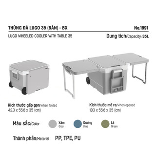 Thùng Đá Có Bàn LUGO MATSU Dung Tích 25L - 35L, Bánh Xe Tiện Lợi, Giữ Lạnh 72h, Tay Kéo Tiện Lợi