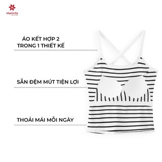 Áo hai dây nữ có đệm ngực vải Cotton tự nhiên thoáng mát, áo 3 lỗ mặc nhà, tập gym MELINFA VAA0586