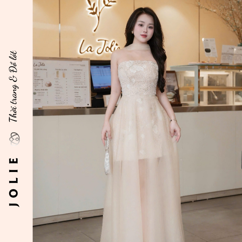 Váy sơ mi trắng tay bồng phối ren tiểu thư Jolie