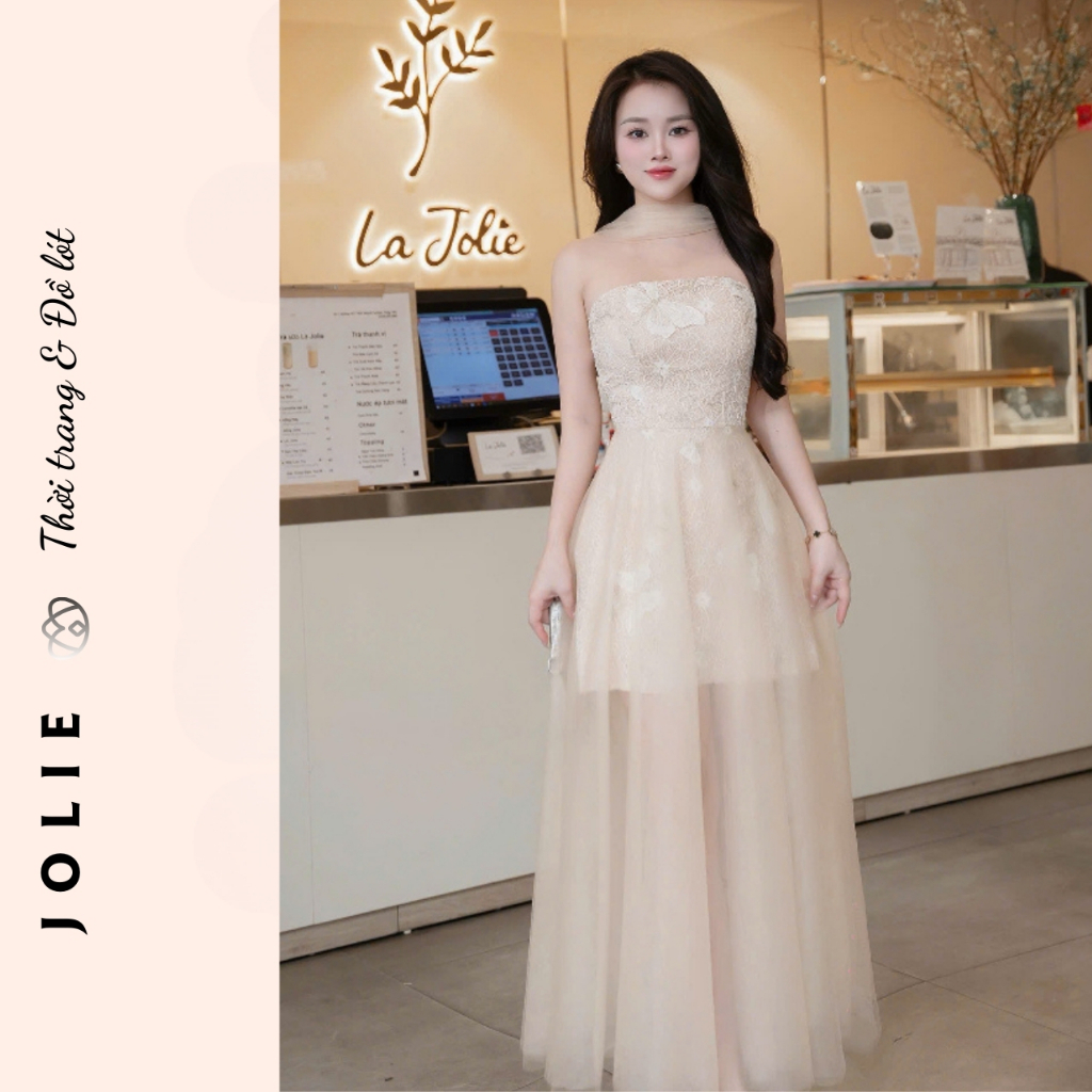 Váy sơ mi trắng tay bồng phối ren tiểu thư Jolie