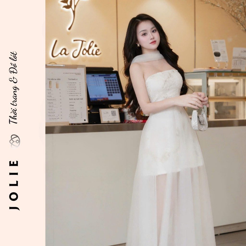 Váy sơ mi trắng tay bồng phối ren tiểu thư Jolie