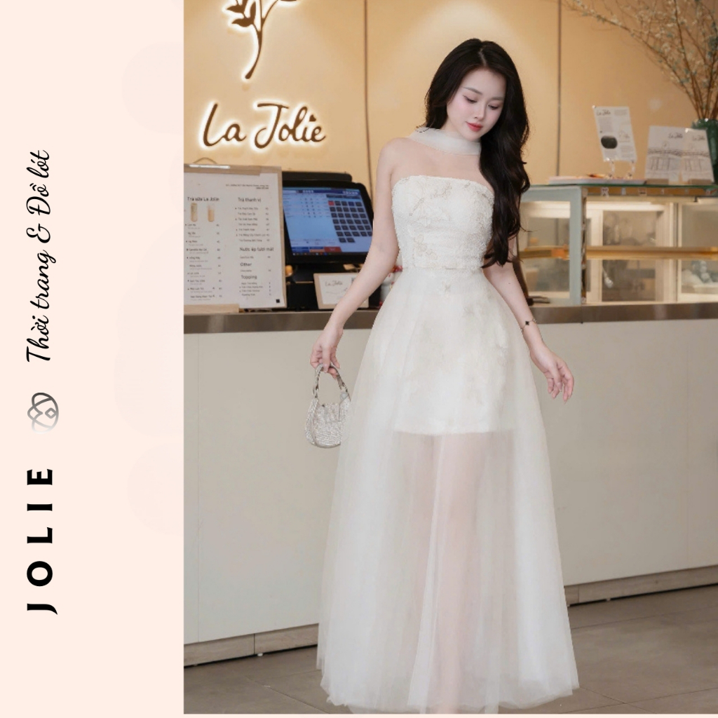 Váy sơ mi trắng tay bồng phối ren tiểu thư Jolie