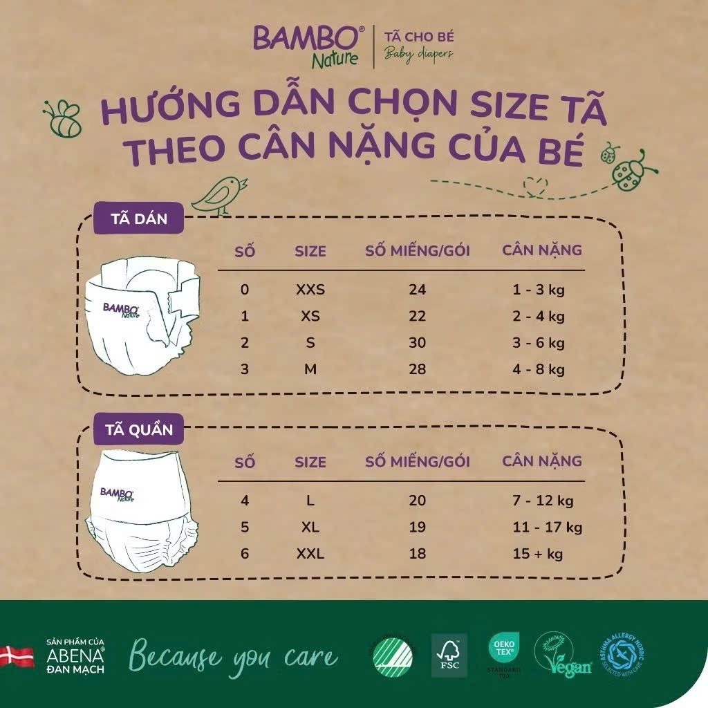 Tã Dán Tã Quần  Bambo Nature Size 1-6 Siêu Mềm Thấm Hút Cho Trẻ Sơ Sinh Và Trẻ Nhỏ | Babymall & Care