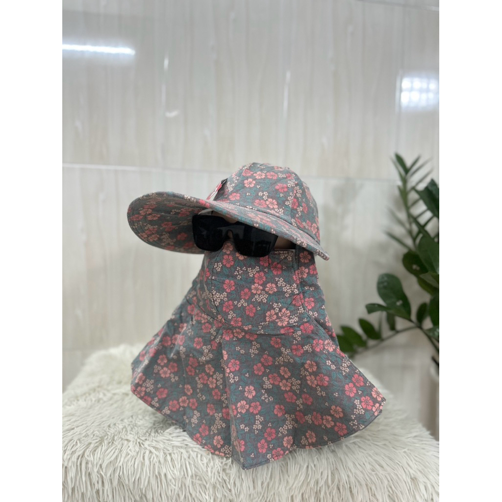 Nón Mũ Chống Nắng  Vành To UV Khẩu Trang Cao Cấp, Che Kín Mặt, Miếng Dán Dây Kéo