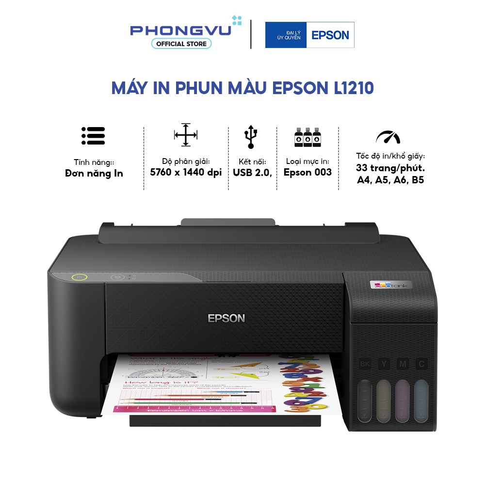 Máy In Phun Màu Epson L1210 - Công Nghệ In Không Nhiệt - 5760x1440dpi - Bảo Hành 24 Tháng
