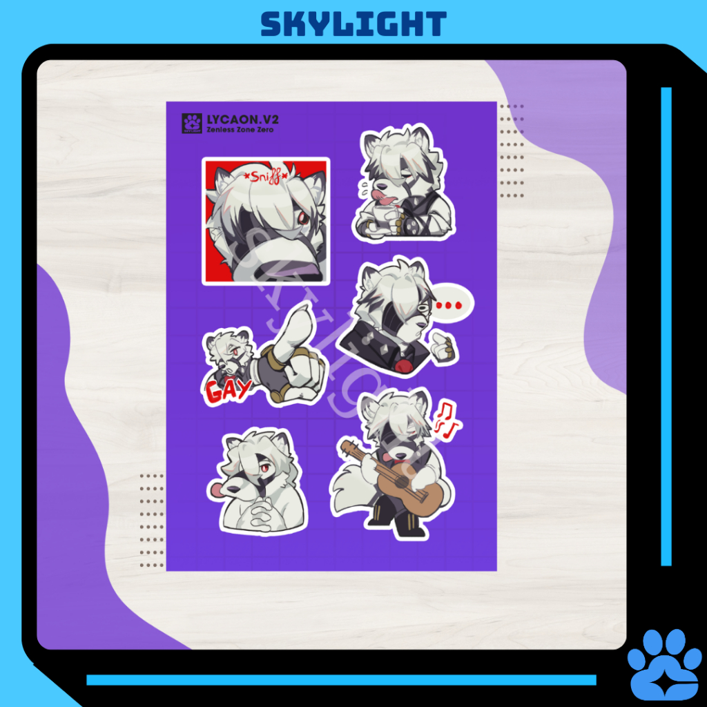 NO.24 VON LYCAON 2 - ZZZ Zenless Zone Zero - Sticker Furry Sheet A6 ...