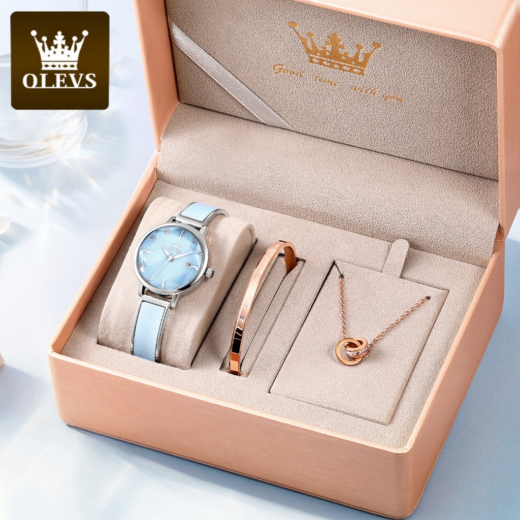 OLEVS Bộ Đồng Hồ nữ Tuyệt vời Chính hãng dây đeo bằng thép không Bộ đồng hồ tinh xảo chống thấm 5656