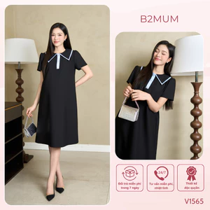 Đầm Bầu Suông Chữ A Phối Cổ Lá Sen Viền Sọc Thanh Lịch, Chất Vải Mềm Mát, Mặc Đi Làm Dạo Phố V1565 Solin Dress By B2MUM