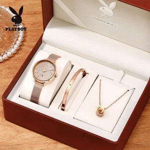 PLAYBOY Bộ Đồng Hồ Thạch anh nữ Tuyệt vời Chính hãng dây đeo bằng thép không đồng hồ tinh xảo 3093