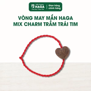 Vòng may mắn HAGA mix charm trầm hương - Charm trái tim, kèm túi nhung sang trọng