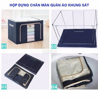 Hộp đựng quần áo khung thép 80L gấp gọn chịu lực tốt dùng cất chăn màn đồ gia đình