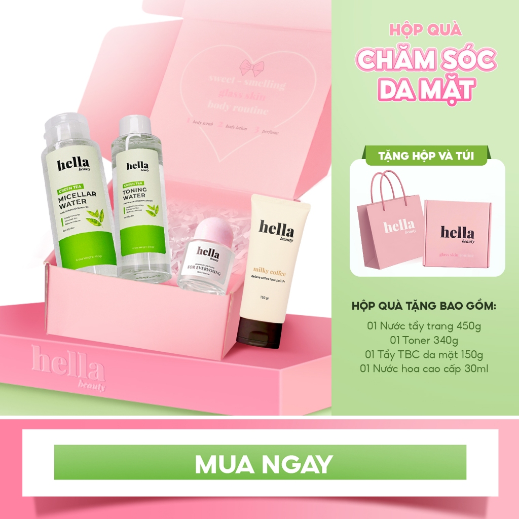 Hộp quà 4 món Combo chăm sóc da mặt Tẩy tế bào chết da mặt + Nước tẩy trang + Toner cân bằng da + Nước hoa 30ml
